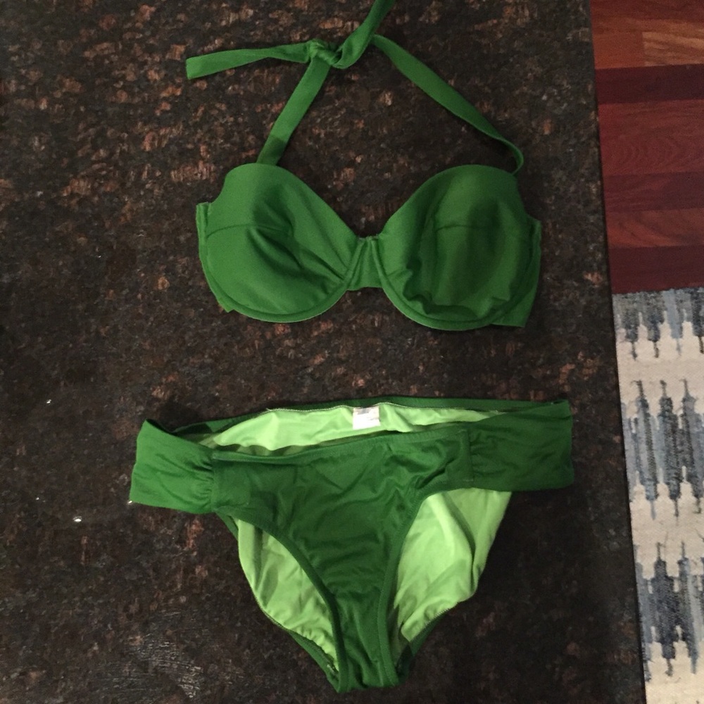 J. Crew Green Bikini Set top 34dd, bottoms Large